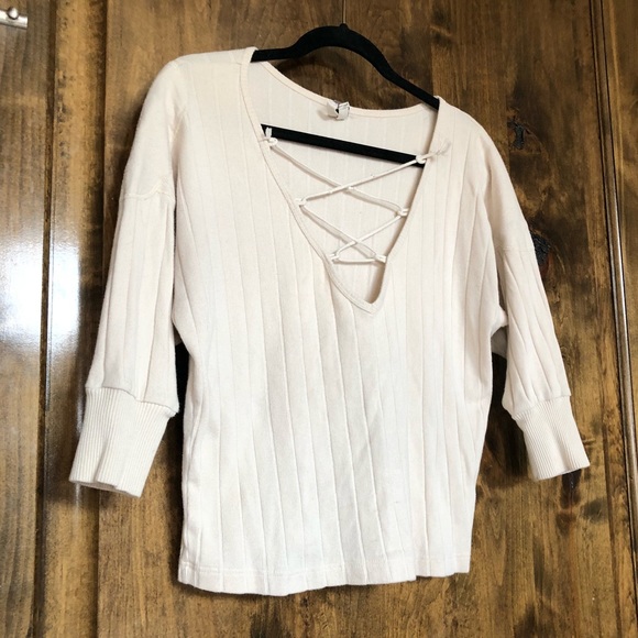 Free People Cream 3/4 Sleeve Sweater Size M - Picture 6 of 7